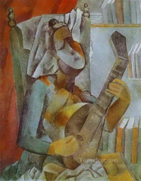  Mandolina Arte - Mujer tocando la mandolina 1909 cubista Pablo Picasso